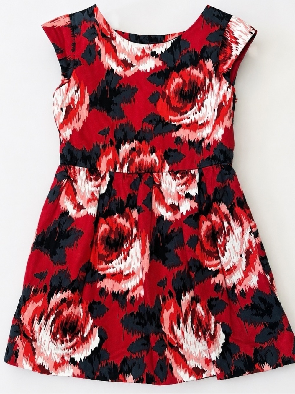 Gap kids girls red rose floral dress fit and flare watercolor print short sleeve